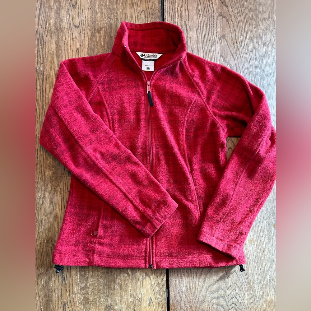 Columbia Red Plaid Fleece Jacket size Medium